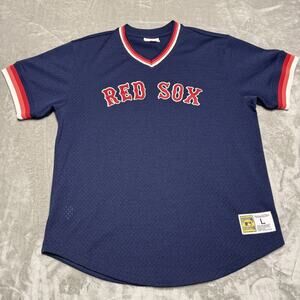 Mitchell & Ness Boston Red Sox Jersey Men’s Large Navy Blue Mesh V-Neck